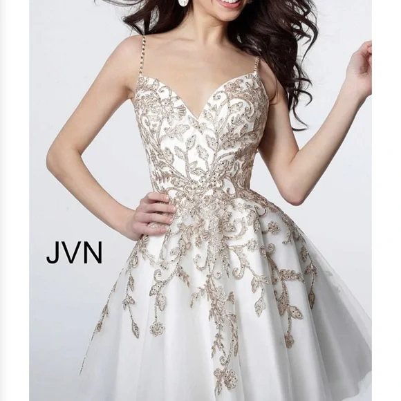 JVN by Jovani | Dresses | New Jvn By Jovani White Gold Cocktail Dress |  Poshmark